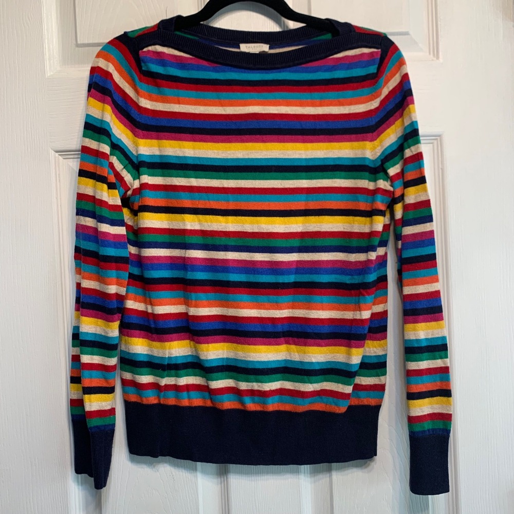 Talbots Striped Sweater Small Rainbow Multi Color Long Sleeve Preppy Casual Mod